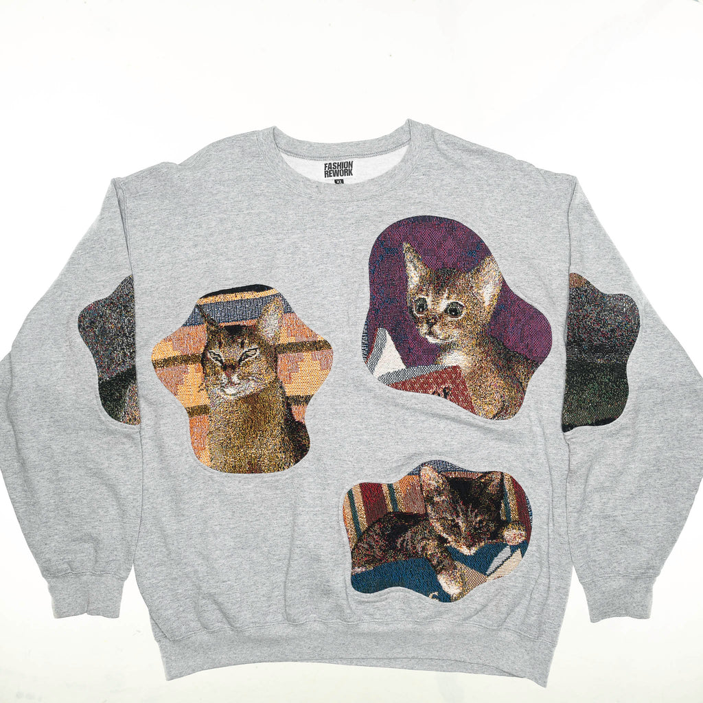 Gray Funny Cat Amoeba Tapestry Pullover