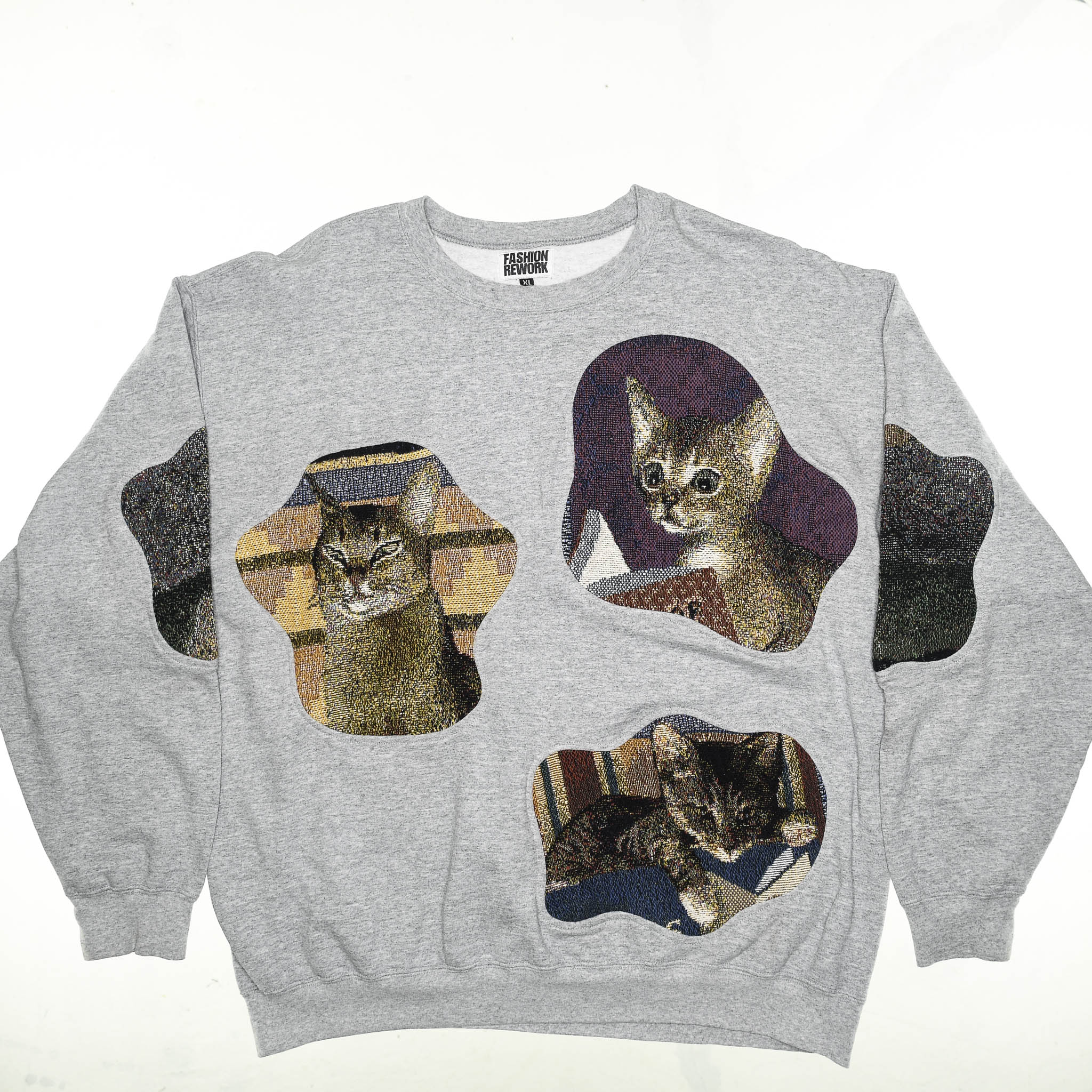 Gray Funny Cat Amoeba Tapestry Pullover