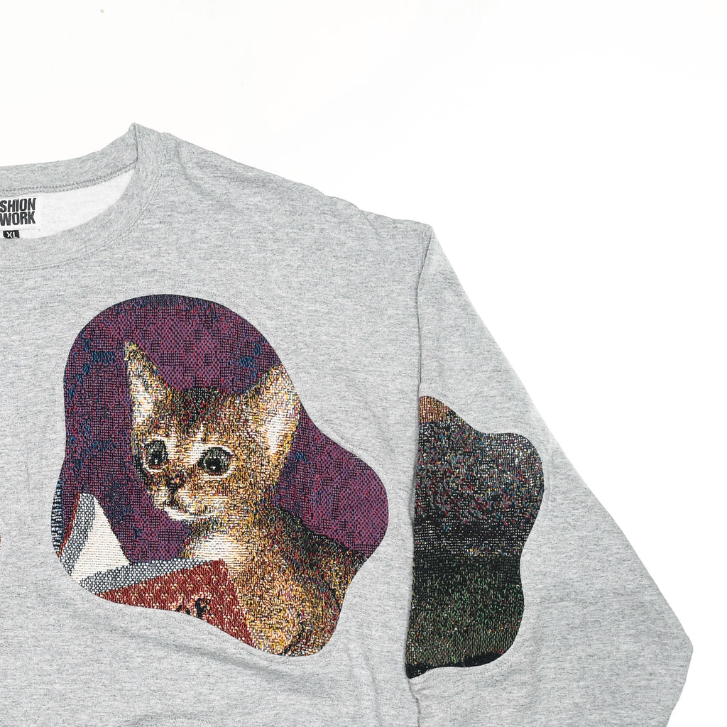 Gray Funny Cat Amoeba Tapestry Pullover
