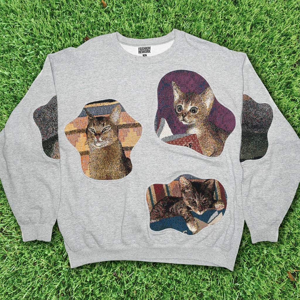 Gray Funny Cat Amoeba Tapestry Pullover