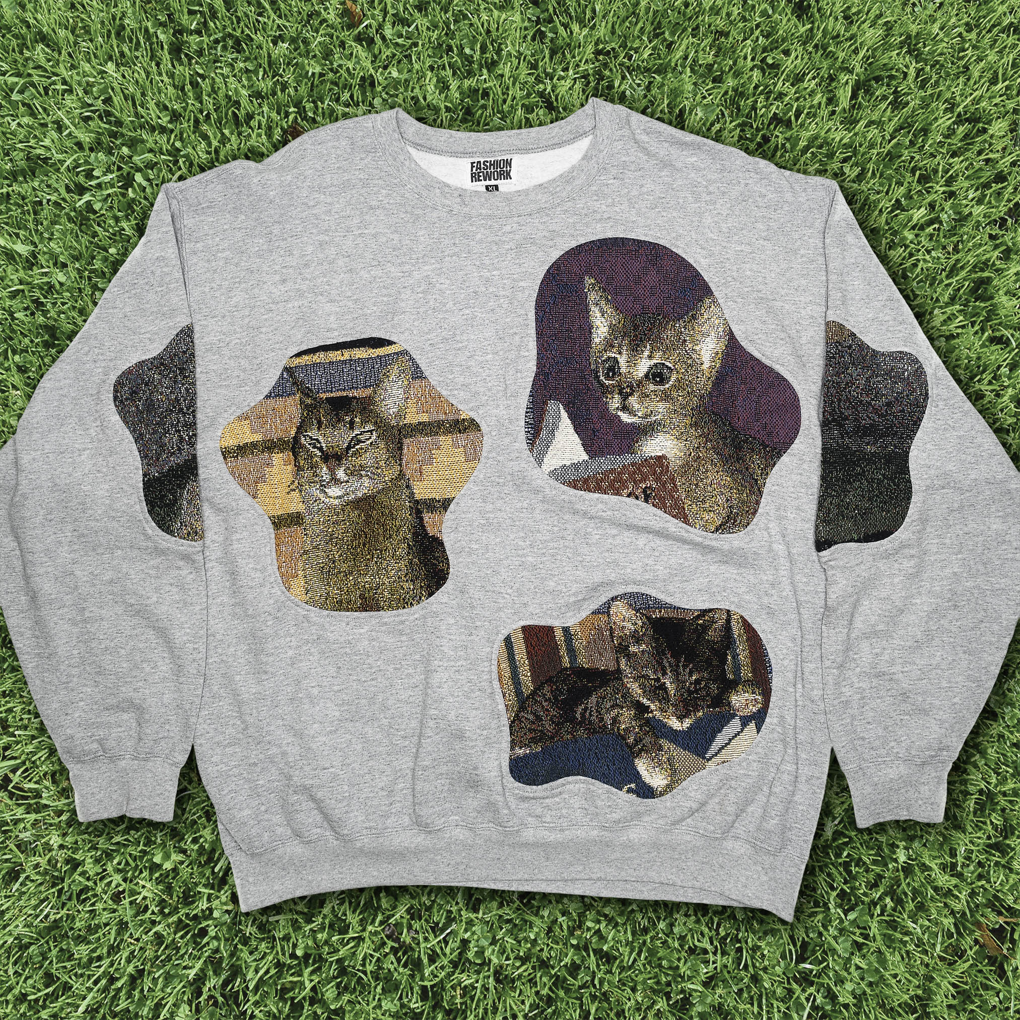 Gray Funny Cat Amoeba Tapestry Pullover