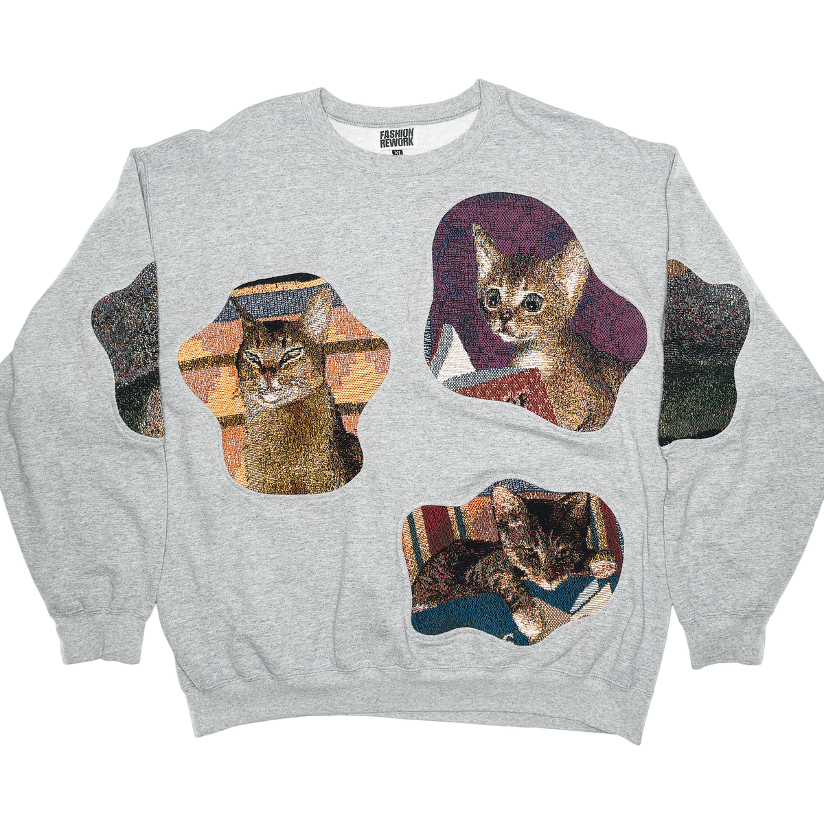 Gray Funny Cat Amoeba Tapestry Pullover