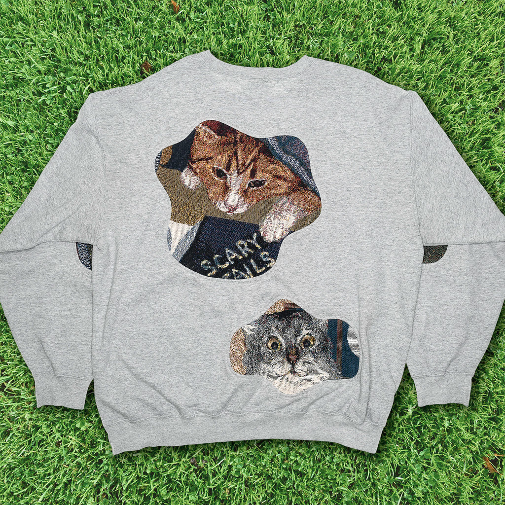 Gray Funny Cat Amoeba Tapestry Pullover