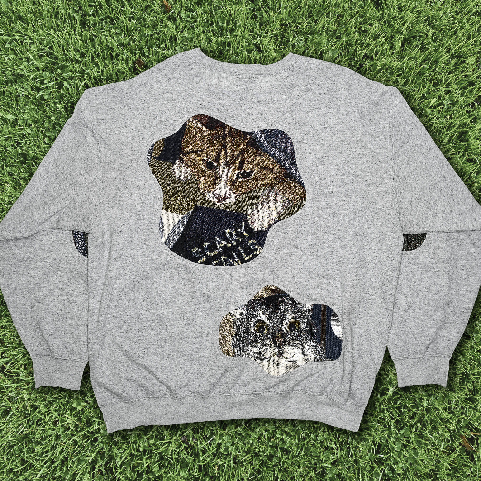 Gray Funny Cat Amoeba Tapestry Pullover