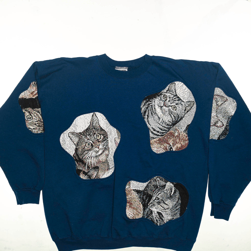 Navy Blue Cat Amoeba Tapestry Pullover