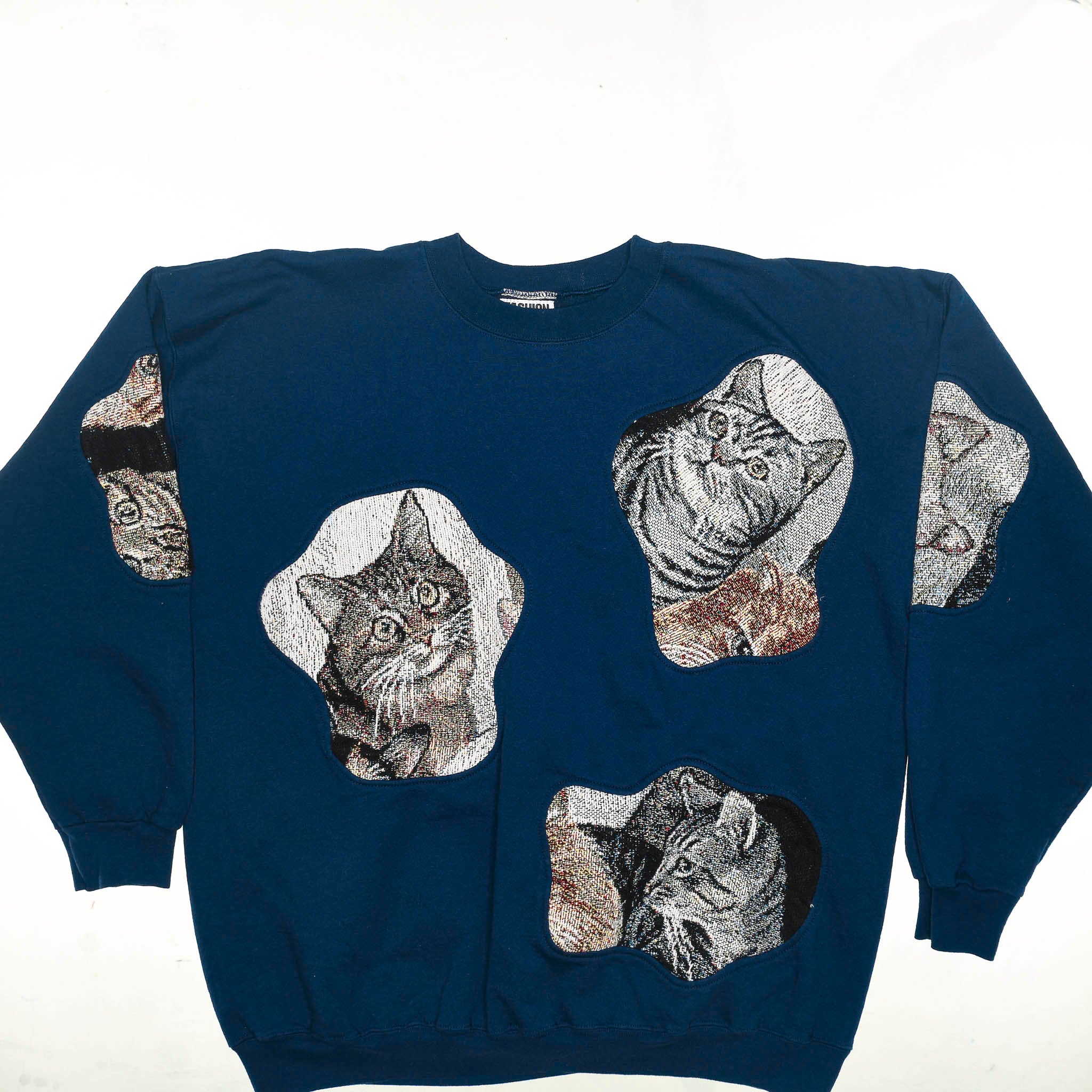 Navy Blue Cat Amoeba Tapestry Pullover