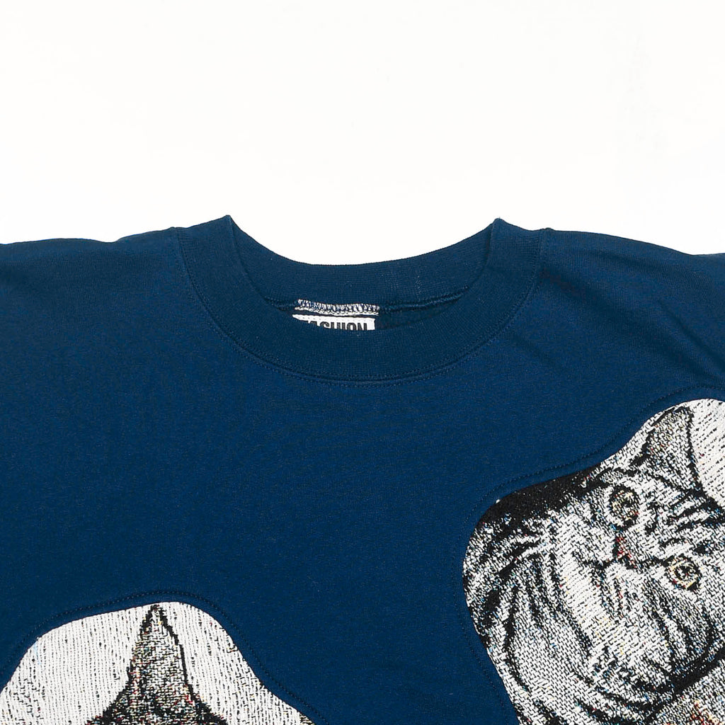 Navy Blue Cat Amoeba Tapestry Pullover