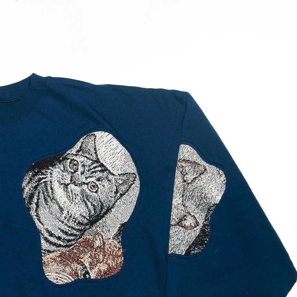 Navy Blue Cat Amoeba Tapestry Pullover