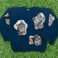 Navy Blue Cat Amoeba Tapestry Pullover