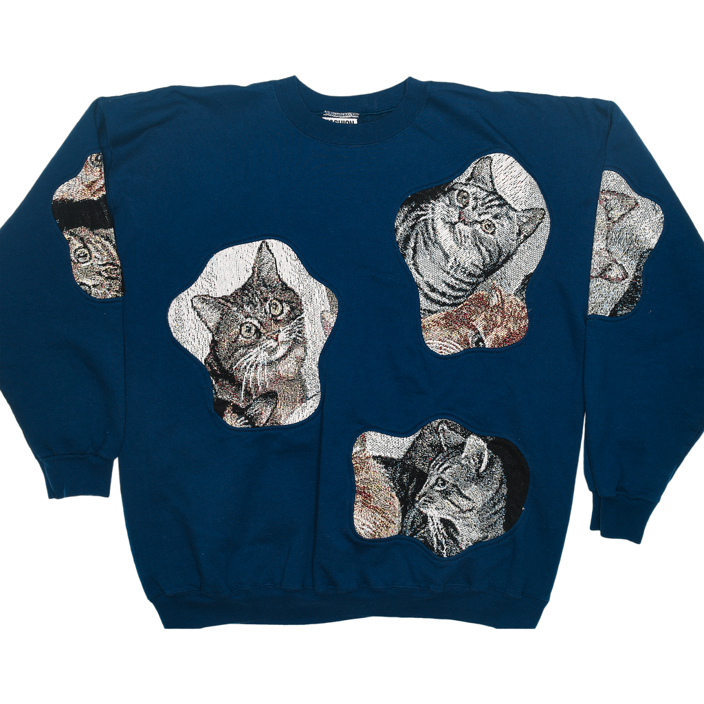Navy Blue Cat Amoeba Tapestry Pullover