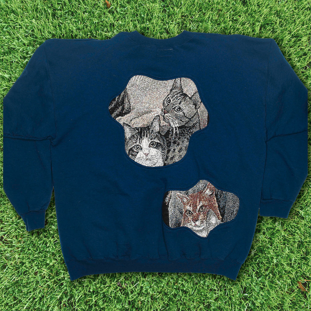 Navy Blue Cat Amoeba Tapestry Pullover