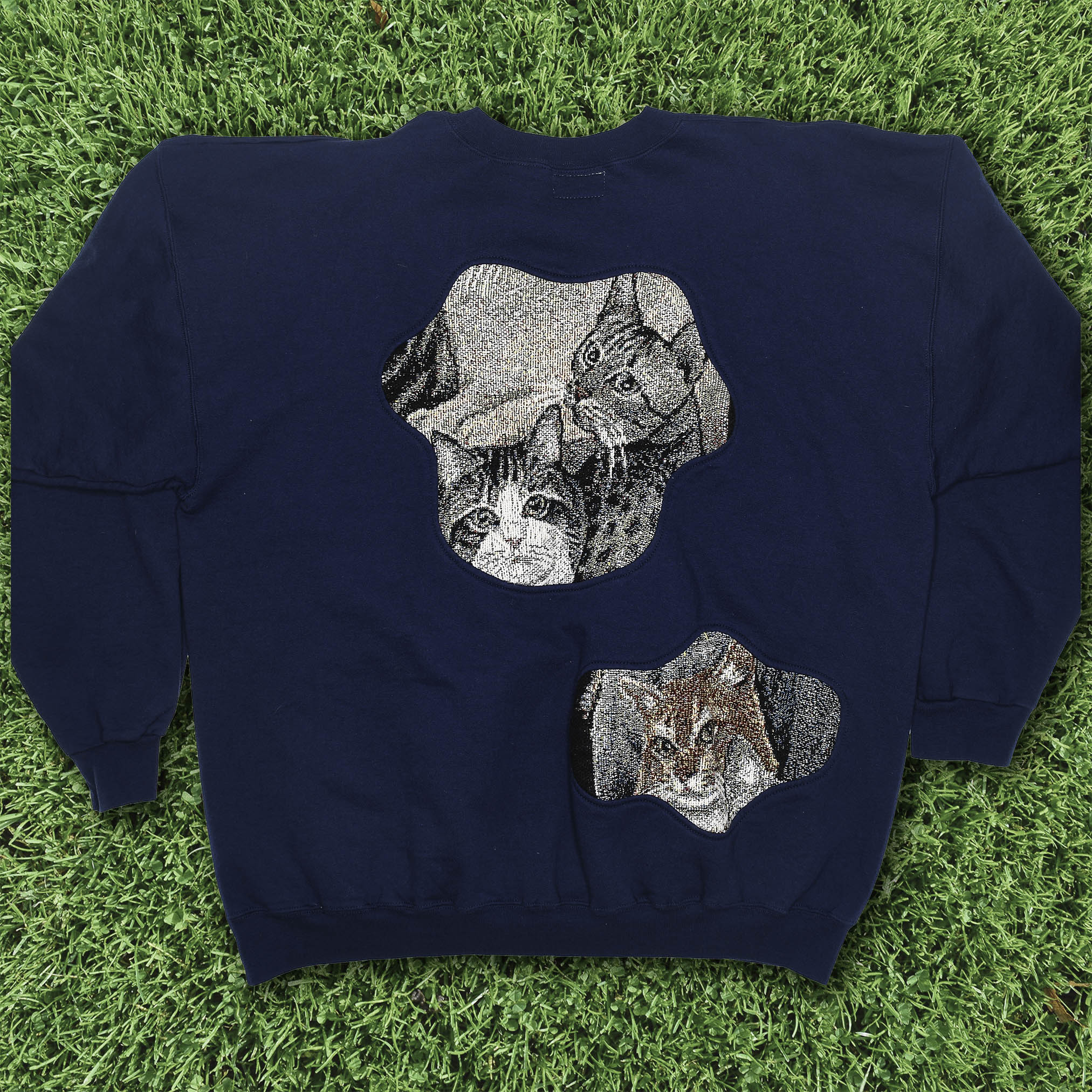 Navy Blue Cat Amoeba Tapestry Pullover