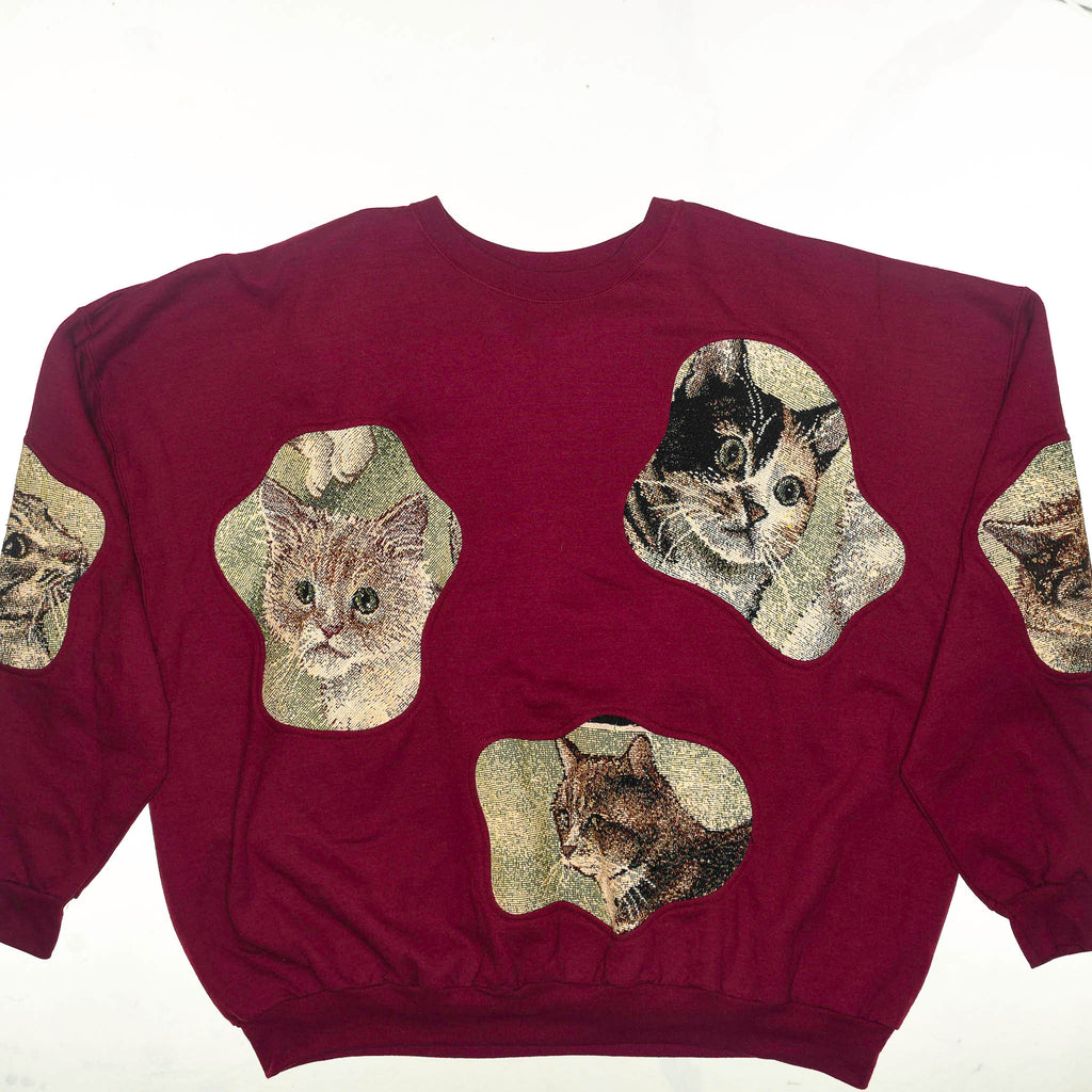 Burgundy Cats Amoeba Tapestry Pullover