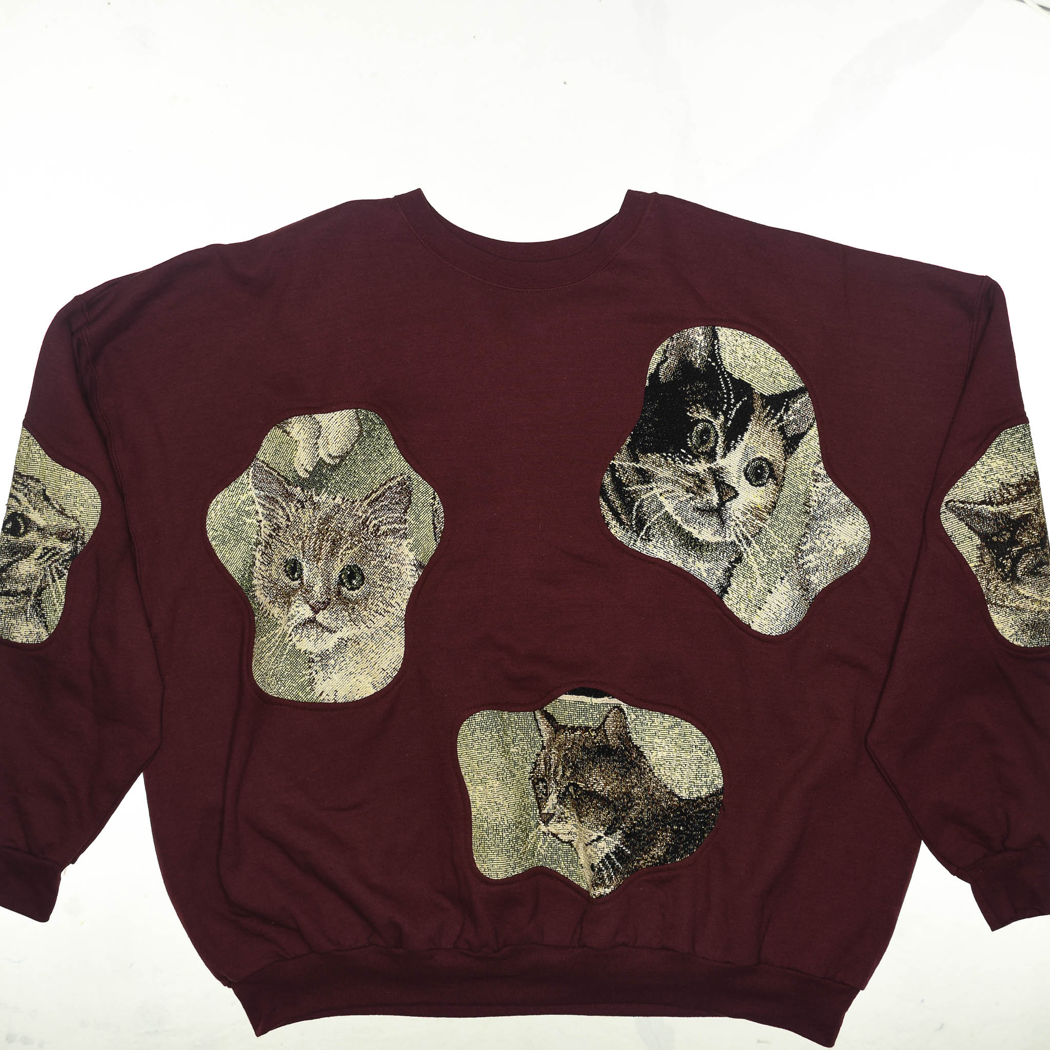 Burgundy Cats Amoeba Tapestry Pullover