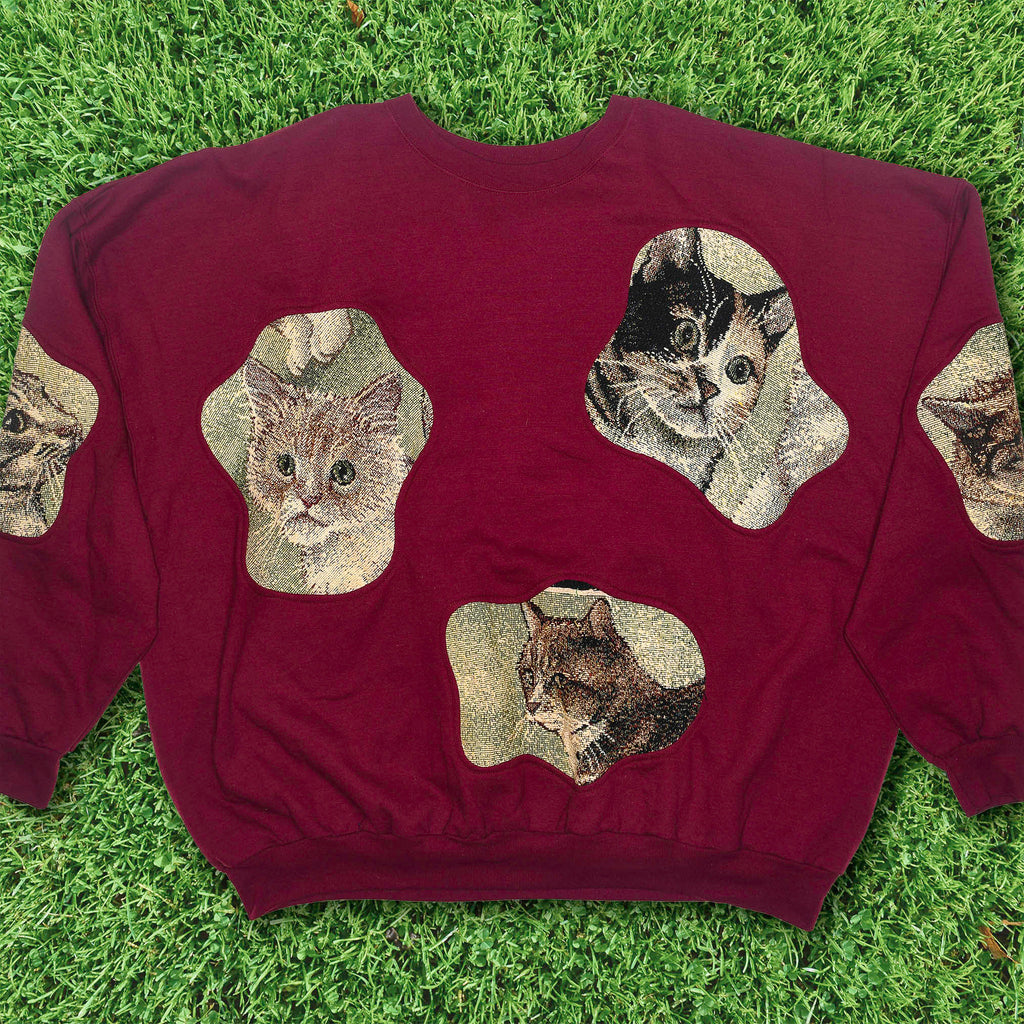 Burgundy Cats Amoeba Tapestry Pullover