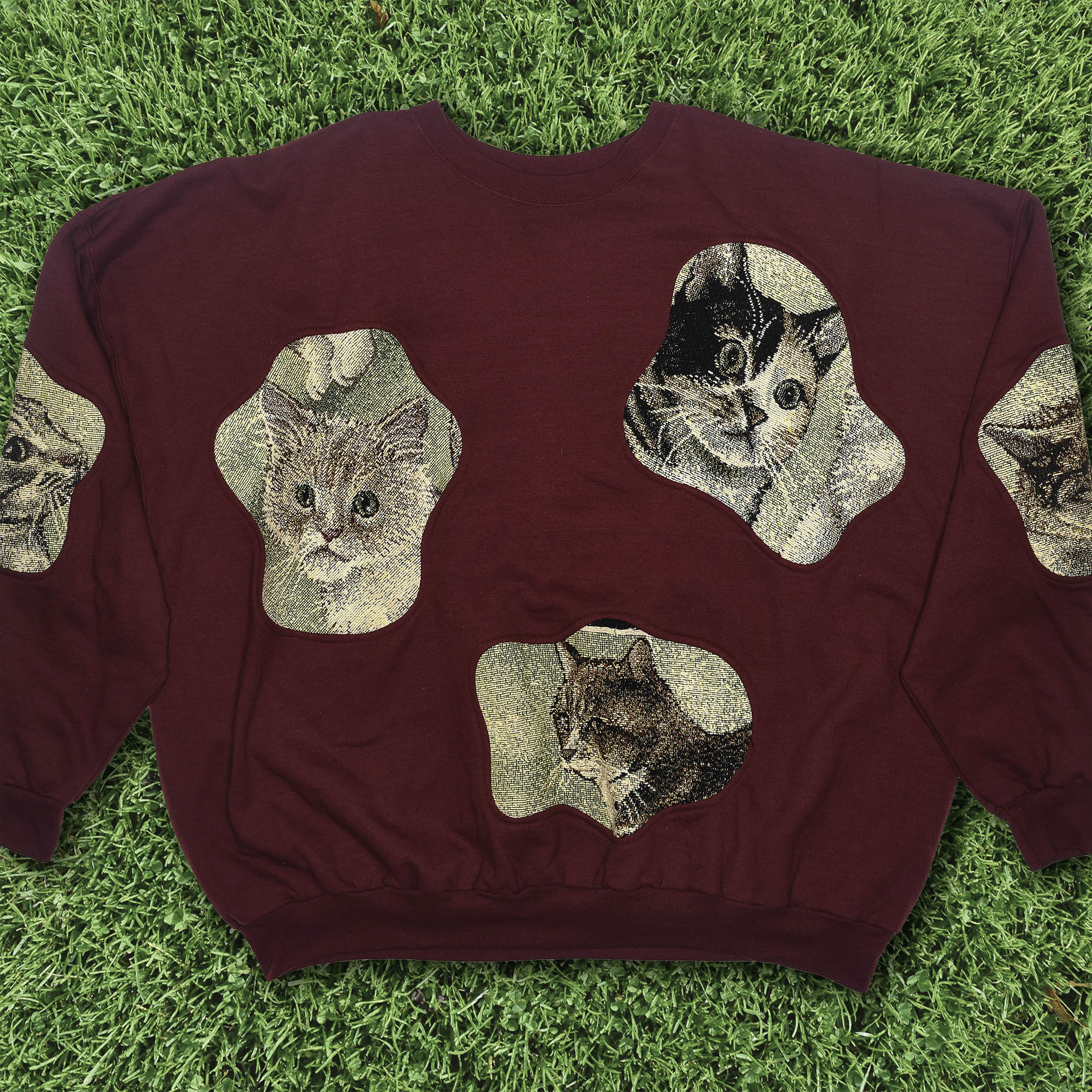 Burgundy Cats Amoeba Tapestry Pullover