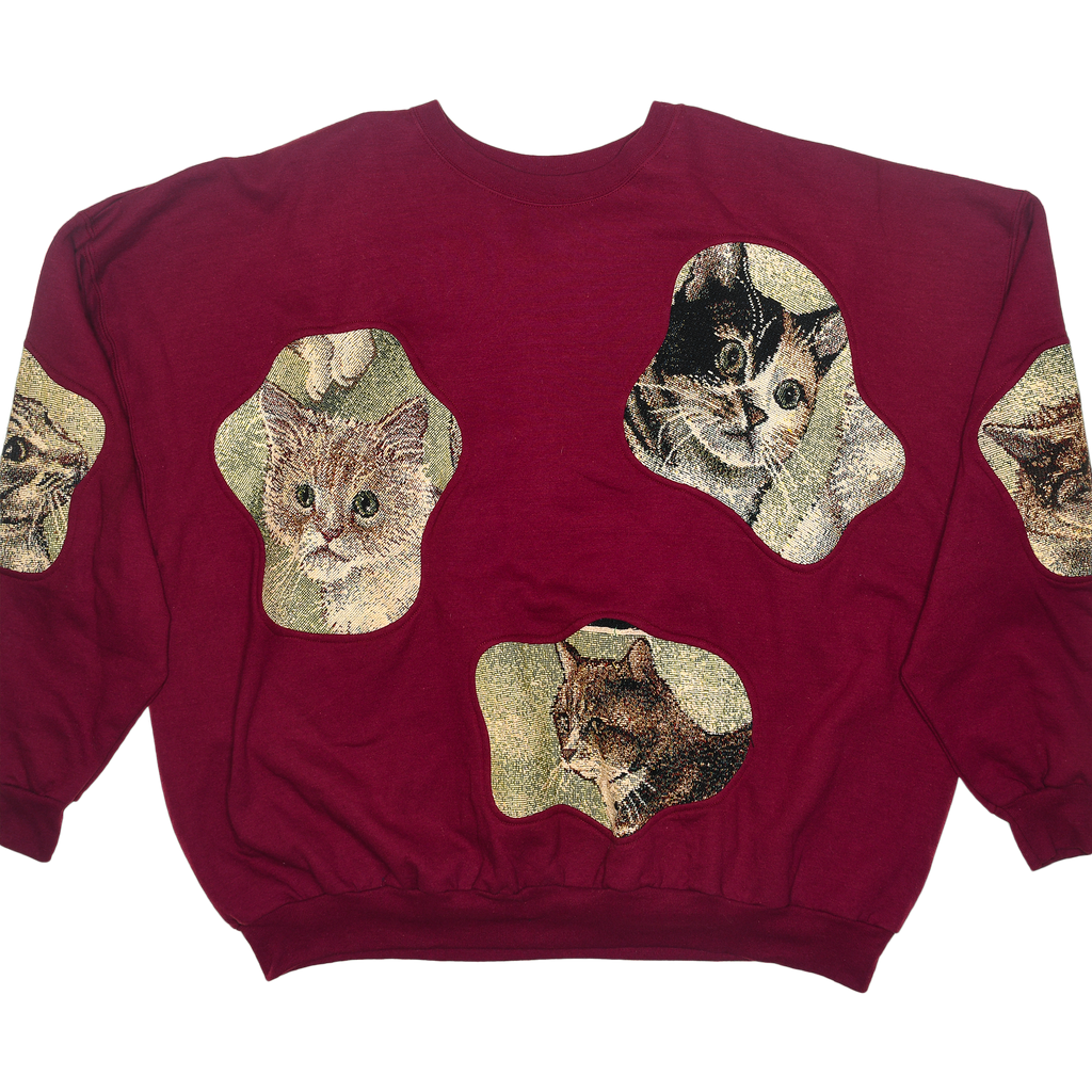 Burgundy Cats Amoeba Tapestry Pullover
