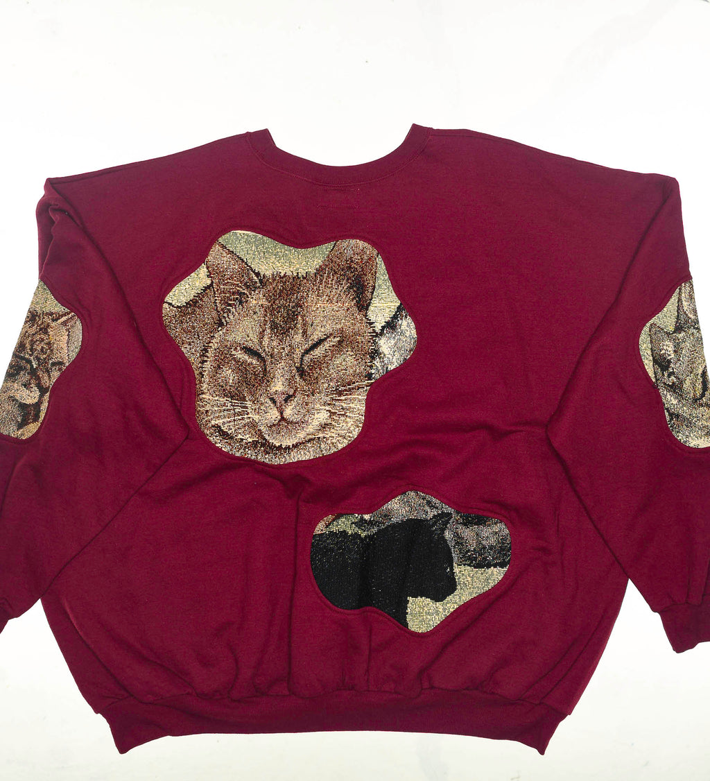 Burgundy Cats Amoeba Tapestry Pullover