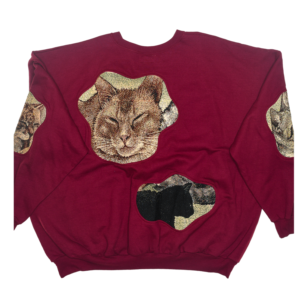 Burgundy Cats Amoeba Tapestry Pullover