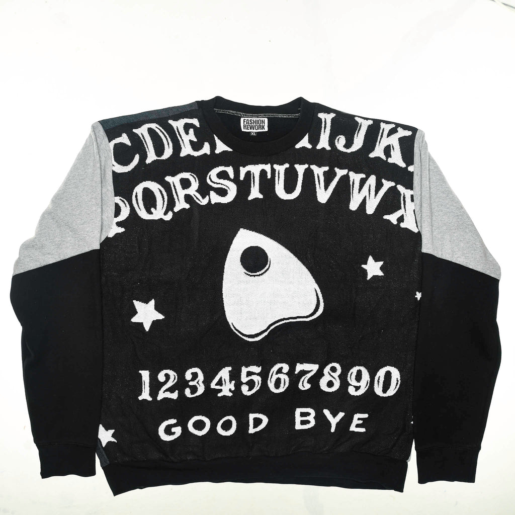 Spirit Channel Tapestry Panel Pullover — Upcycled Ouija Board Artwear Sweatshirt