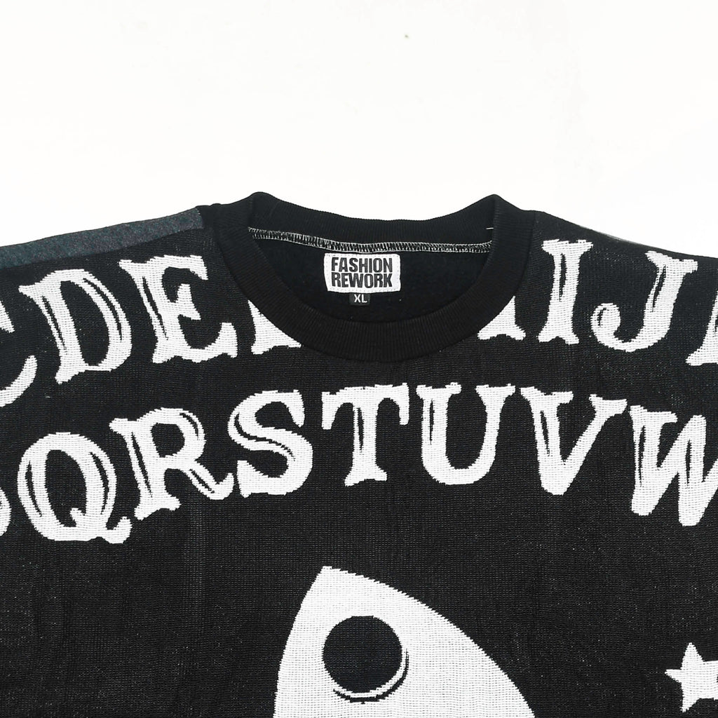 Spirit Channel Tapestry Panel Pullover — Upcycled Ouija Board Artwear Sweatshirt