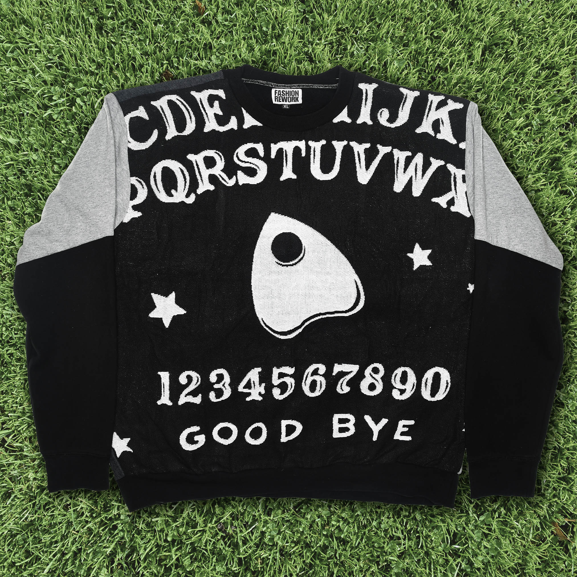 Spirit Channel Tapestry Panel Pullover — Upcycled Ouija Board Artwear Sweatshirt