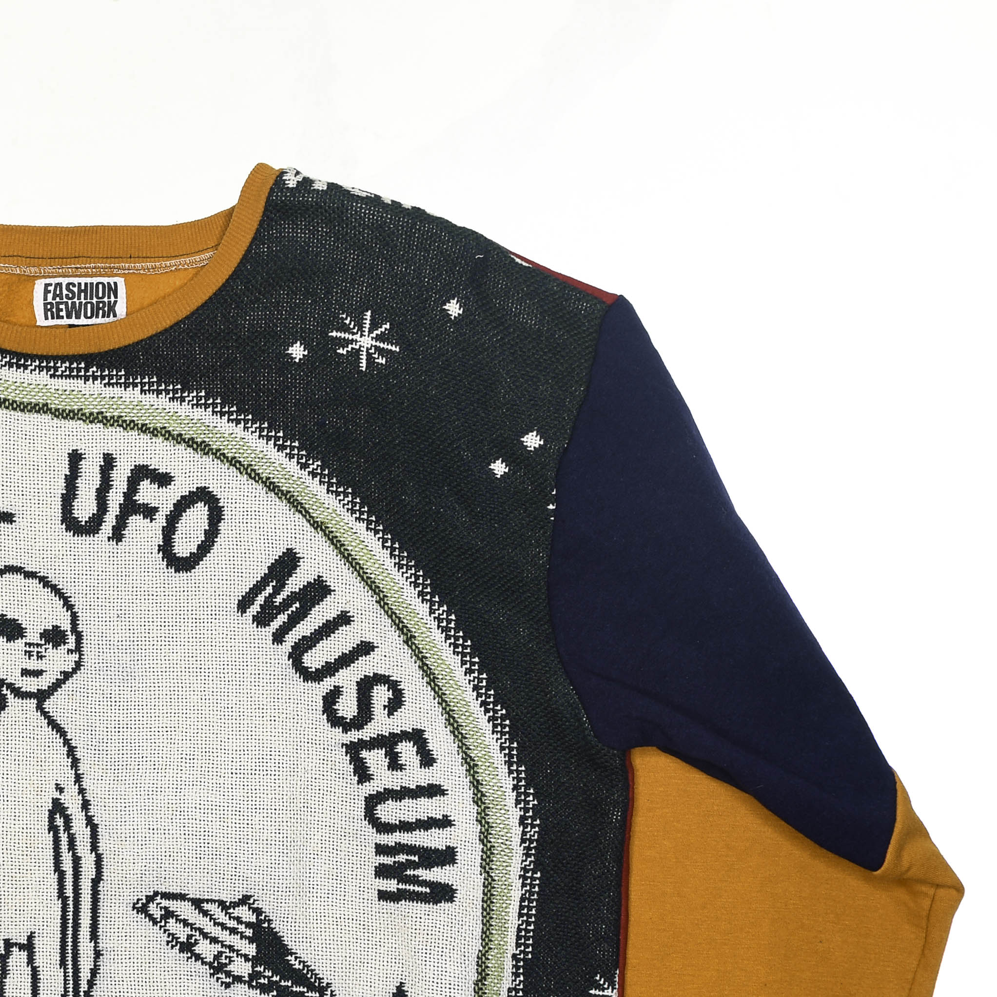 Roswell Landing Tapestry Panel Pullover — Rare UFO Museum Upcycled Alien Artwear Sweatshirt