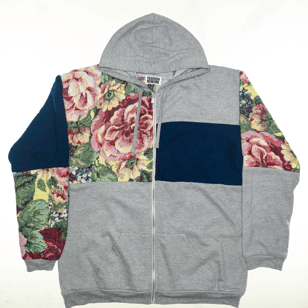 Floral Patchwork Tapestry Zip Up Hoodie