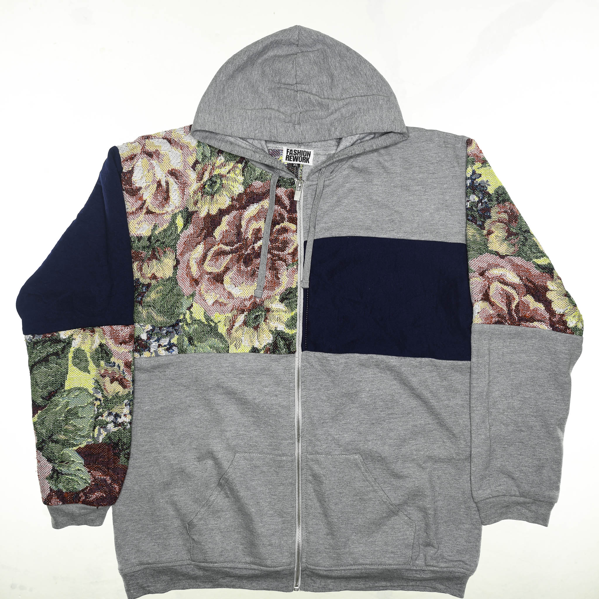 Floral Patchwork Tapestry Zip Up Hoodie