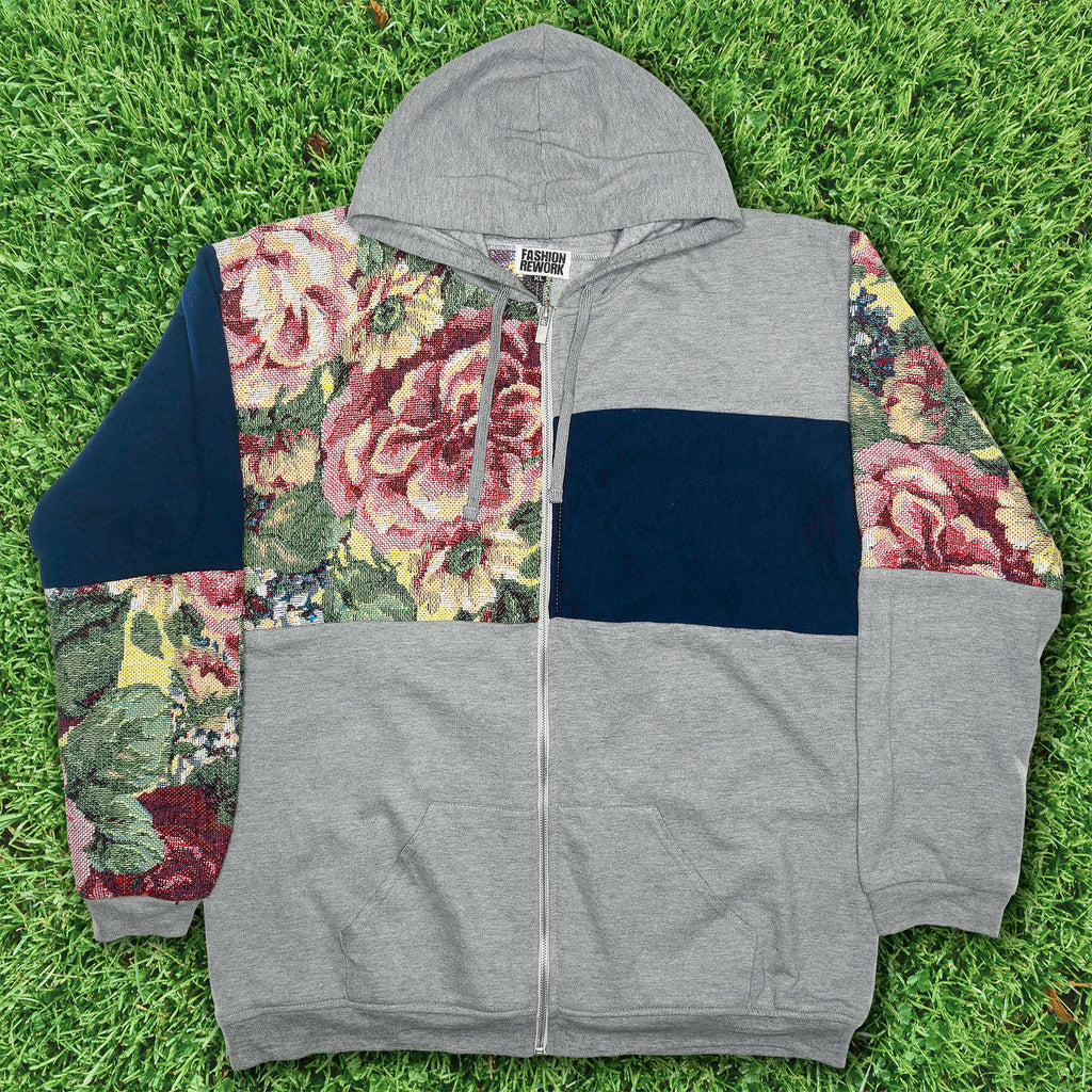 Floral Patchwork Tapestry Zip Up Hoodie