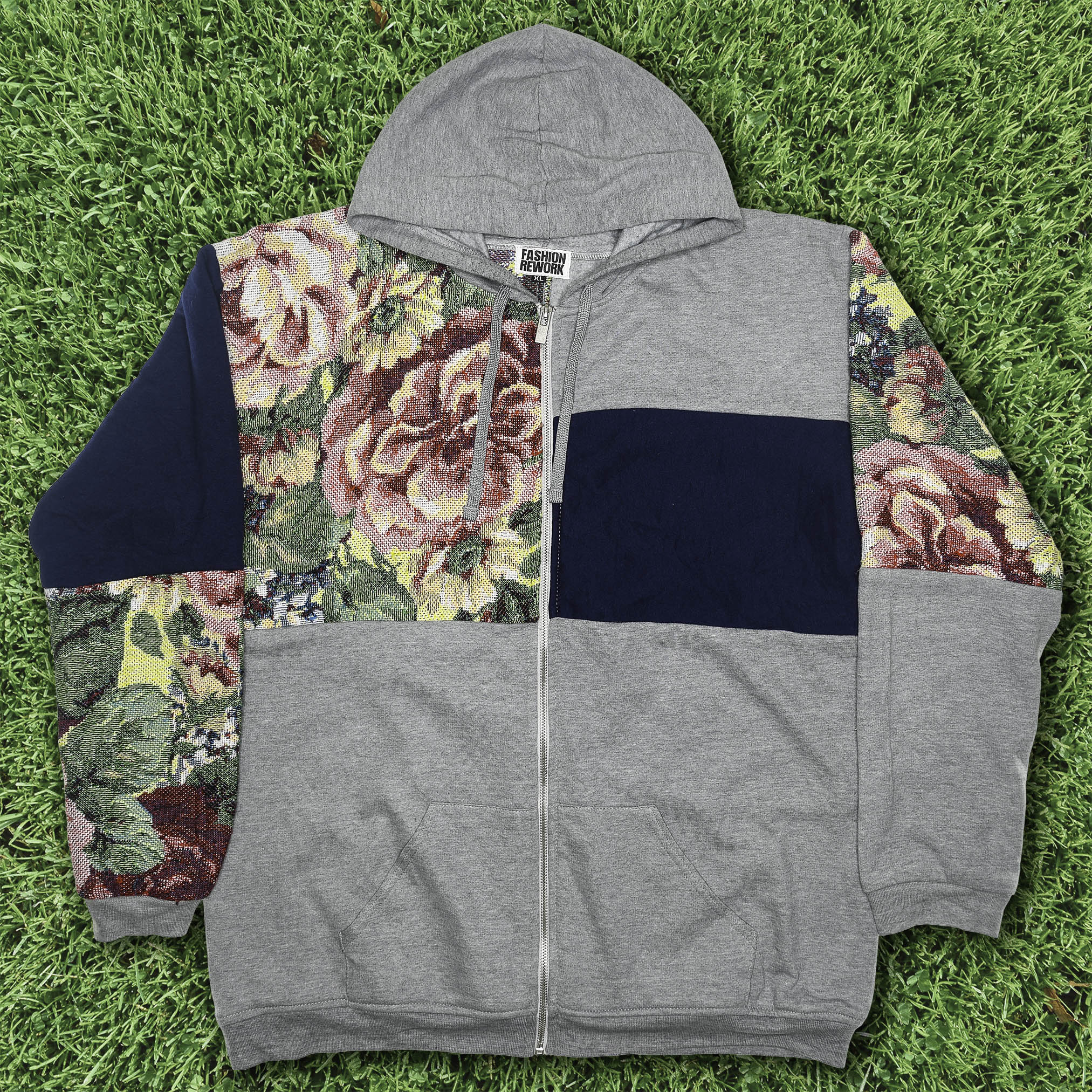 Floral Patchwork Tapestry Zip Up Hoodie
