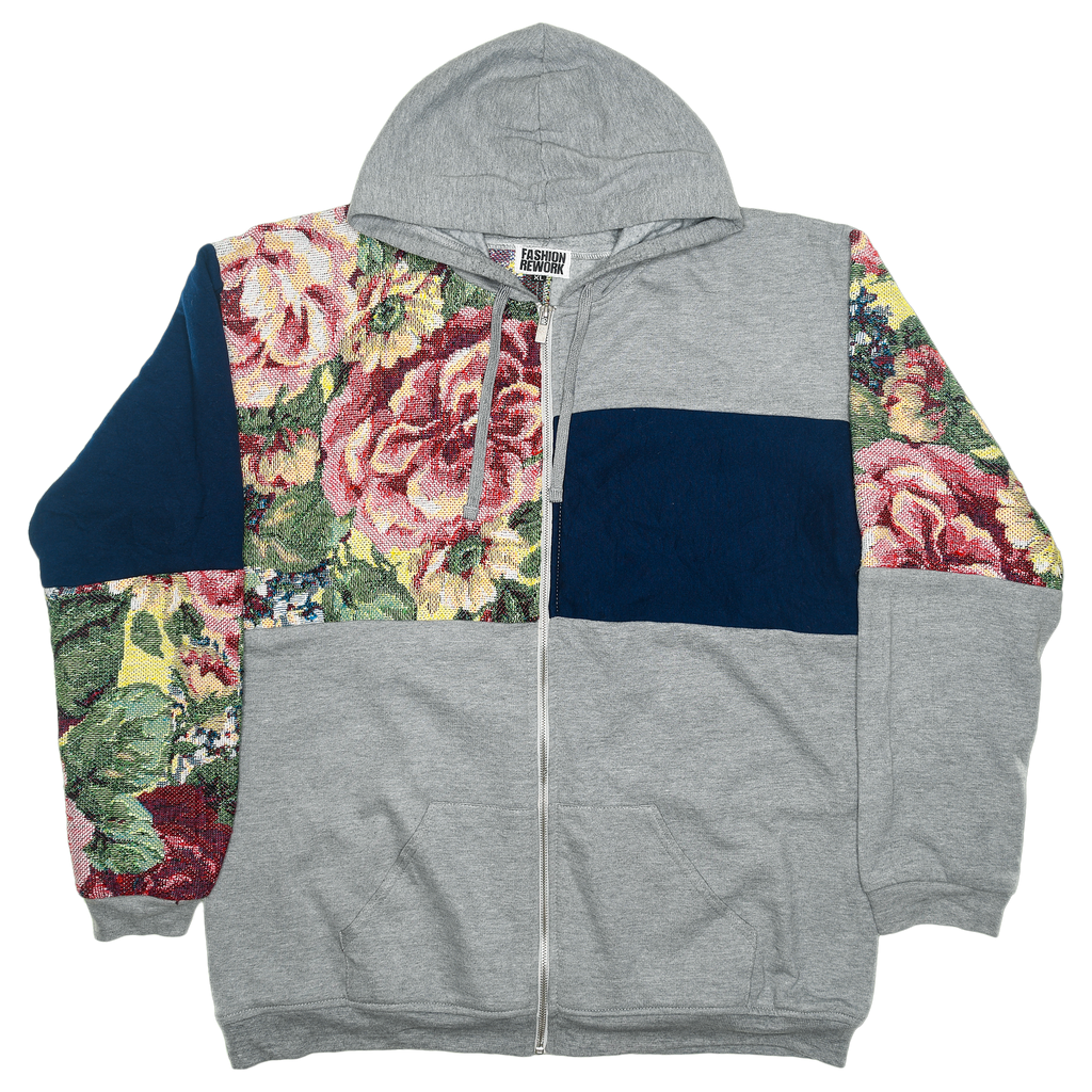 Floral Patchwork Tapestry Zip Up Hoodie
