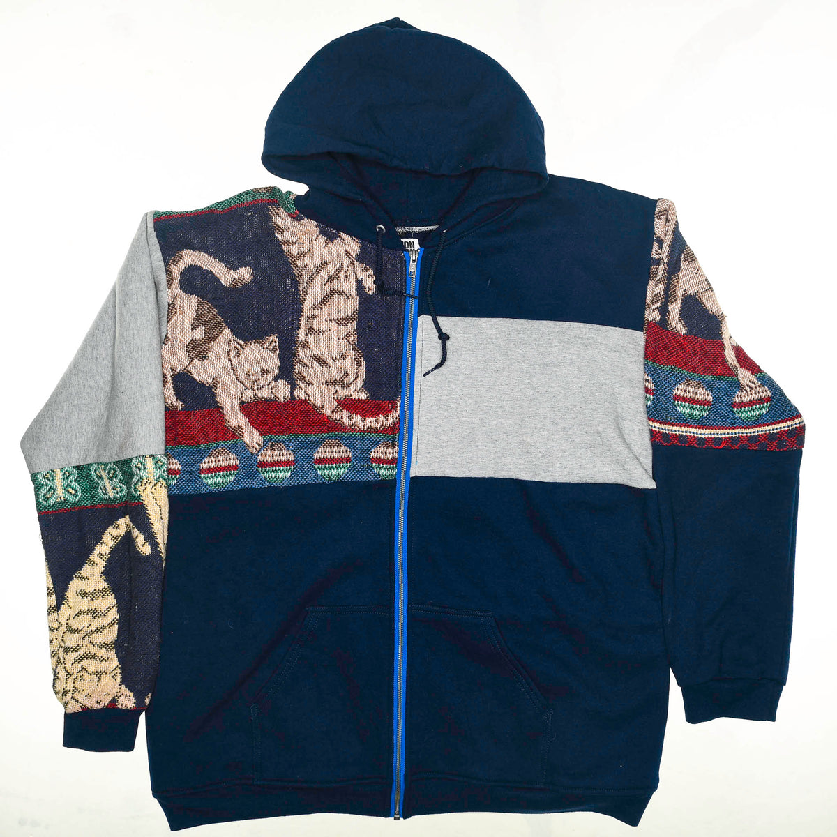 Playful Cats Patchwork Tapestry Zip Up Hoodie