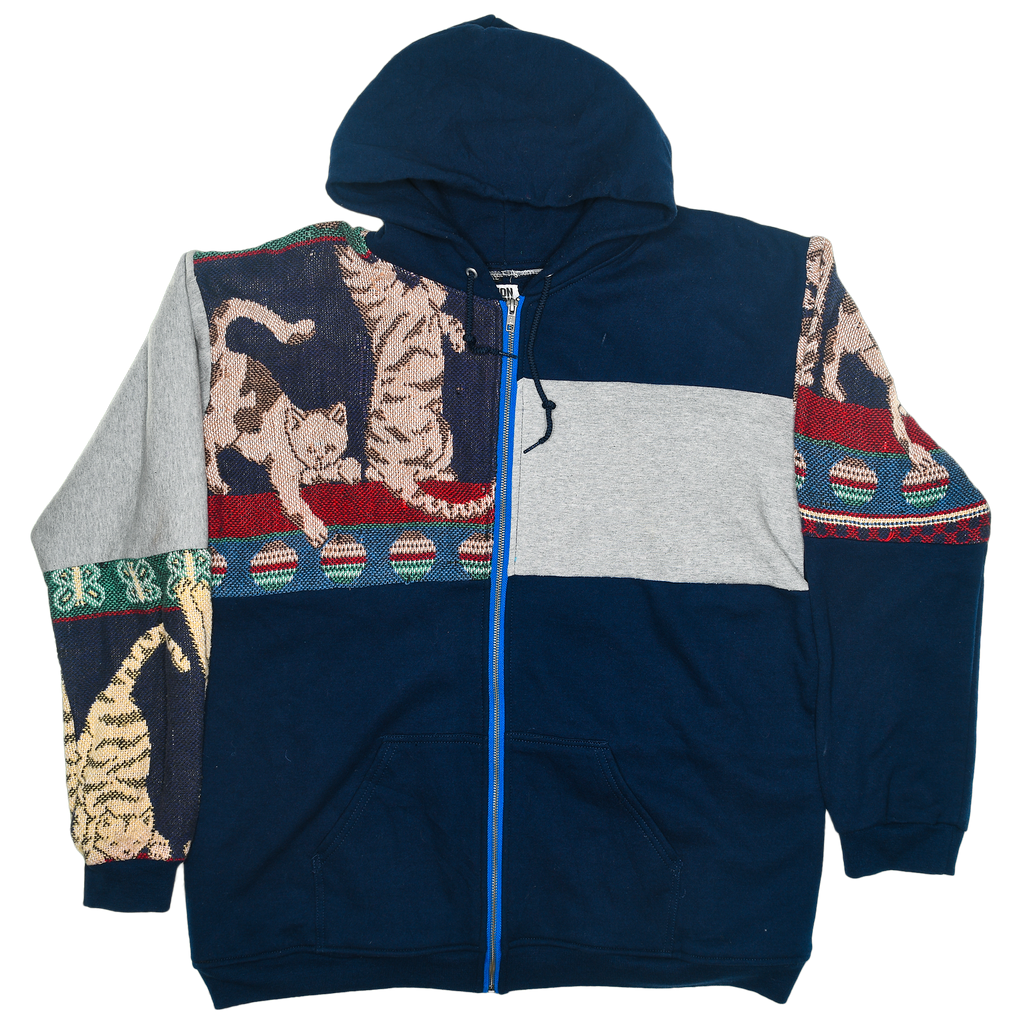 Playful Cats Patchwork Tapestry Zip Up Hoodie