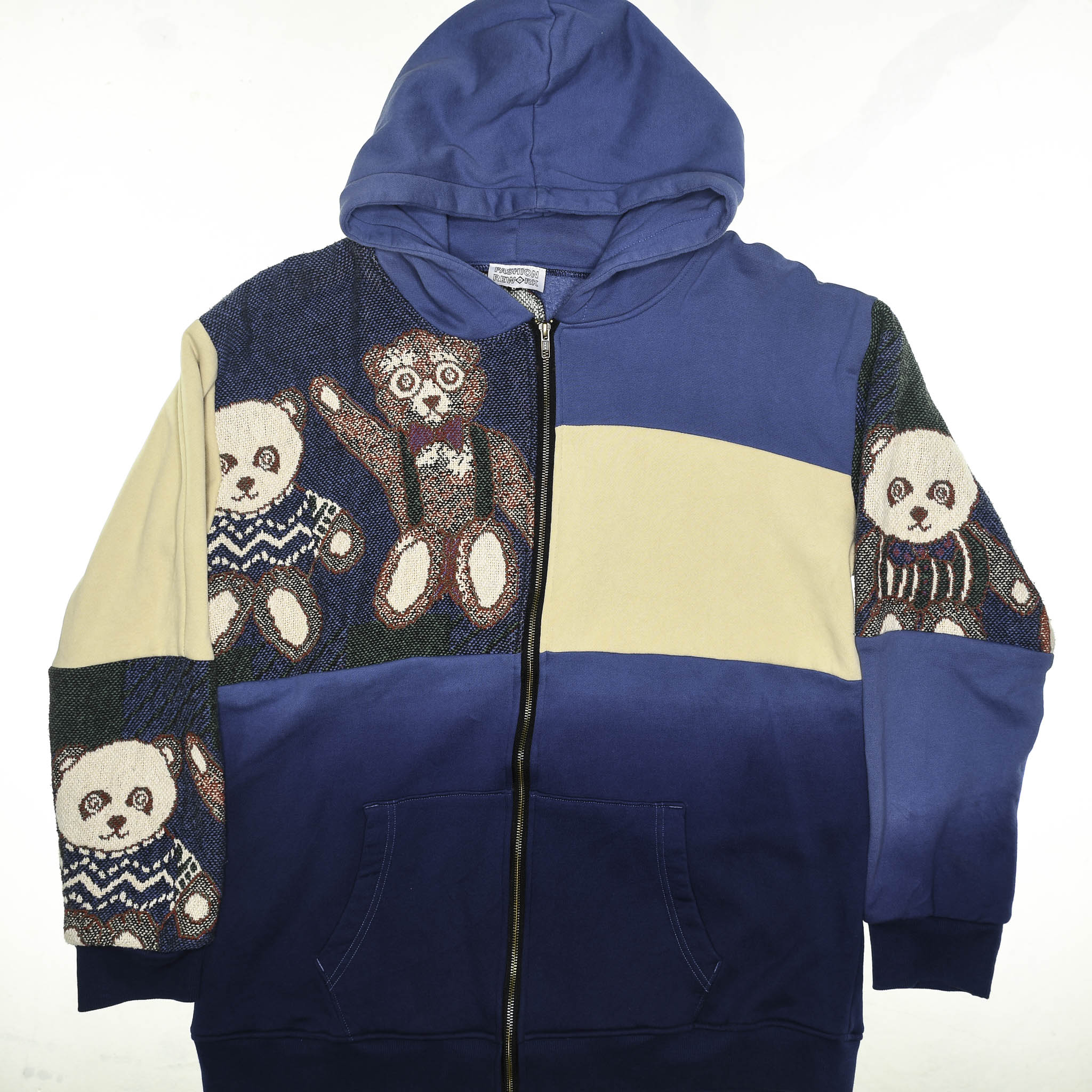 Teddy Bear Patchwork Tapestry Zip Up Hoodie