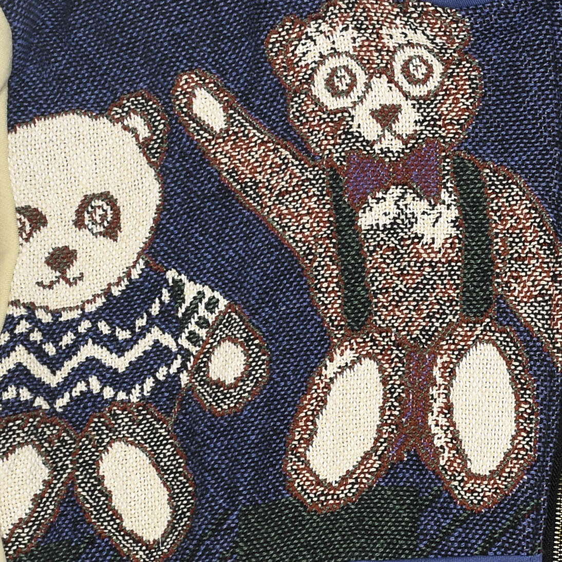 Teddy Bear Patchwork Tapestry Zip Up Hoodie