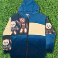 Teddy Bear Patchwork Tapestry Zip Up Hoodie