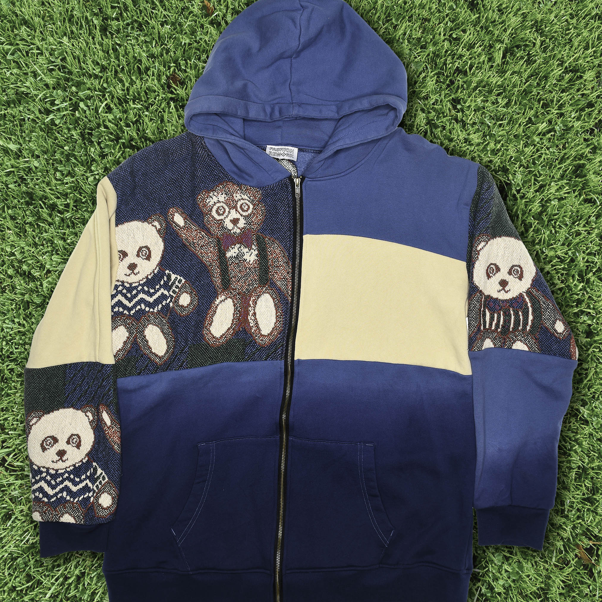 Teddy Bear Patchwork Tapestry Zip Up Hoodie