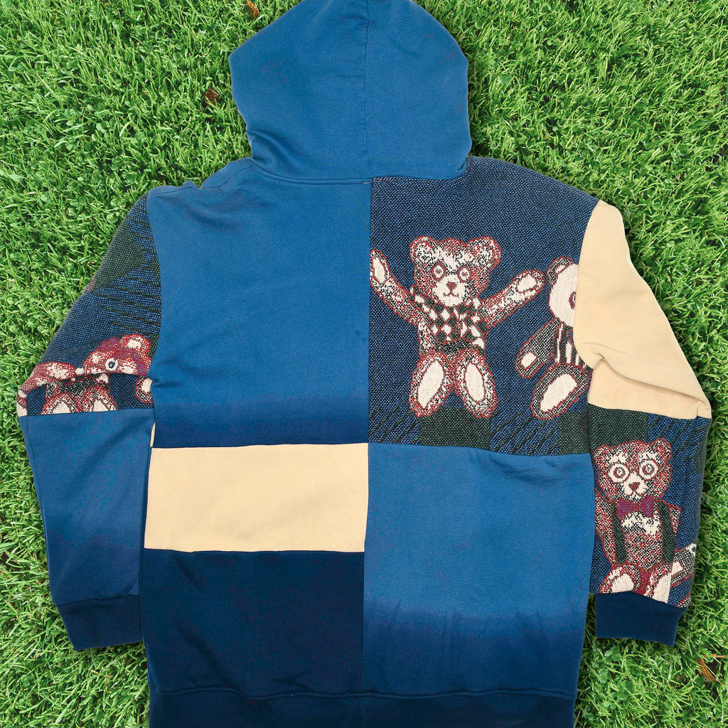 Teddy Bear Patchwork Tapestry Zip Up Hoodie