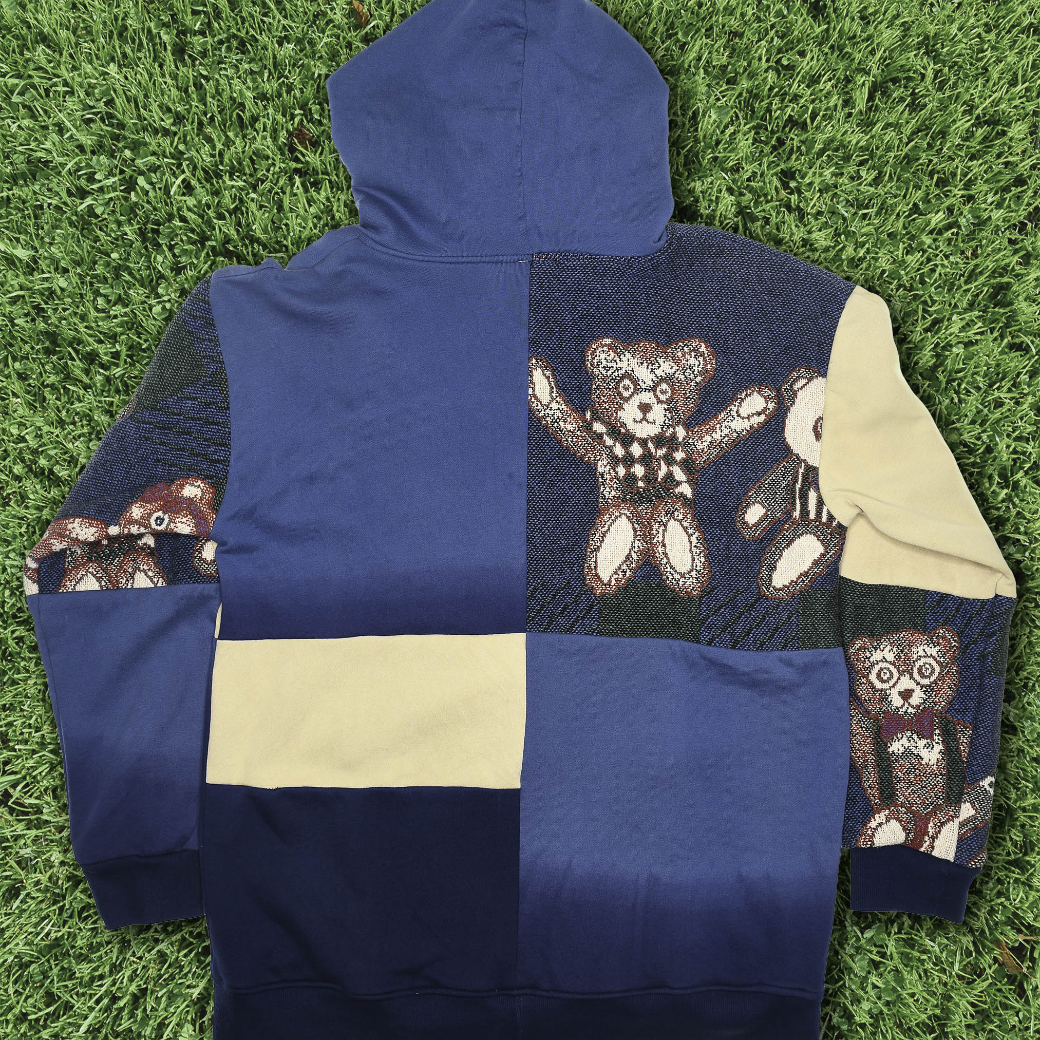 Teddy Bear Patchwork Tapestry Zip Up Hoodie
