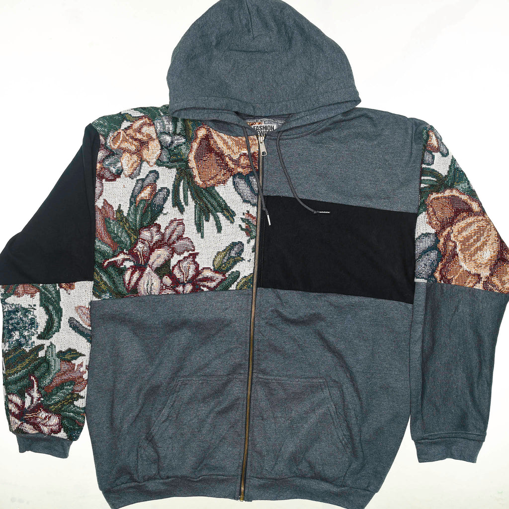 Floral Patchwork Tapestry Zip Up Hoodie
