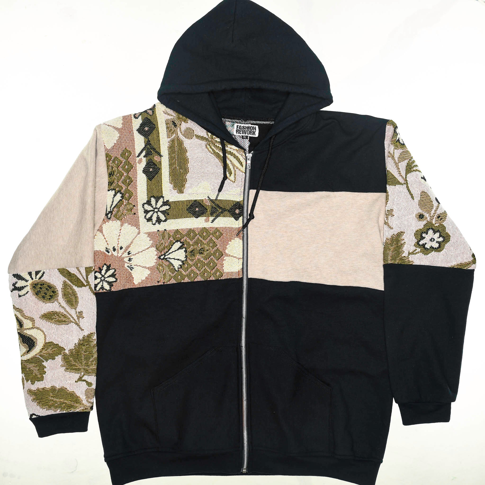 Flower Tapestry Patchwork Zip Up Hoodie
