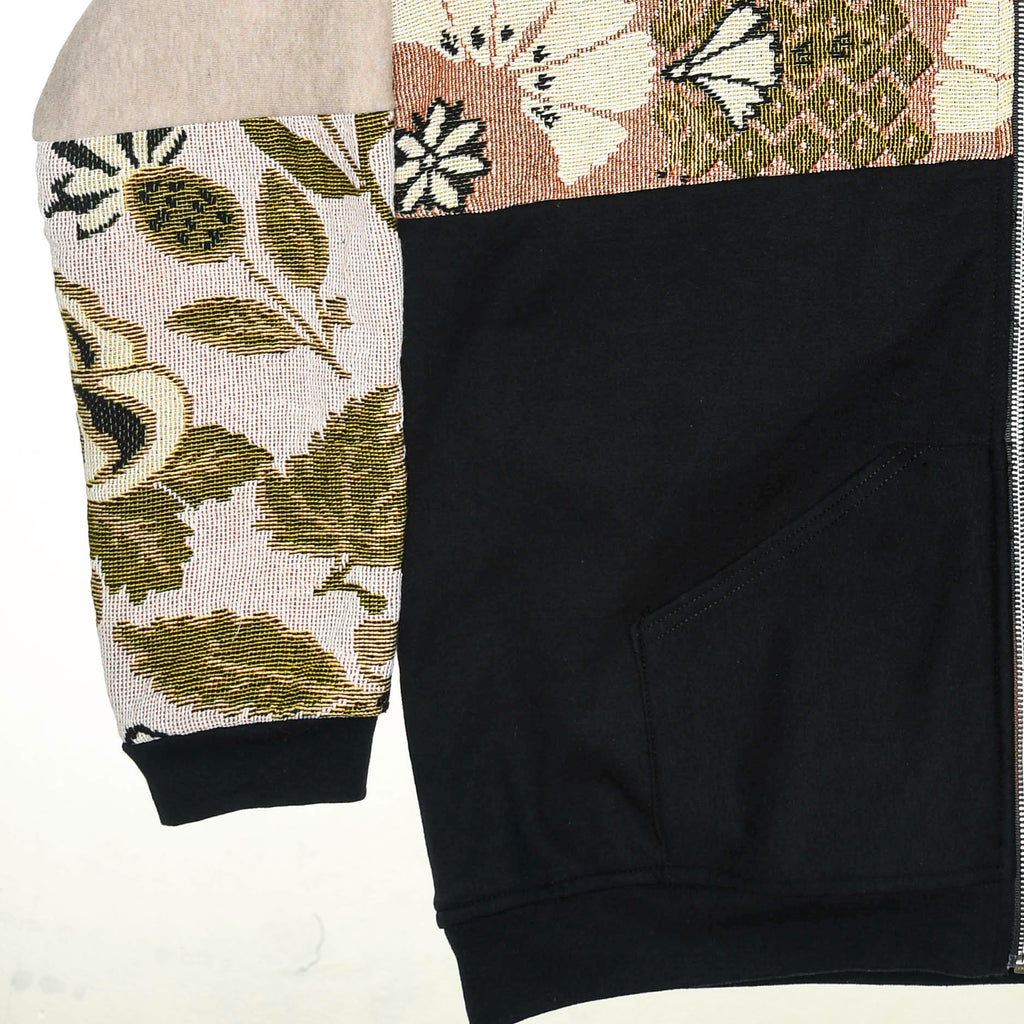 Flower Tapestry Patchwork Zip Up Hoodie