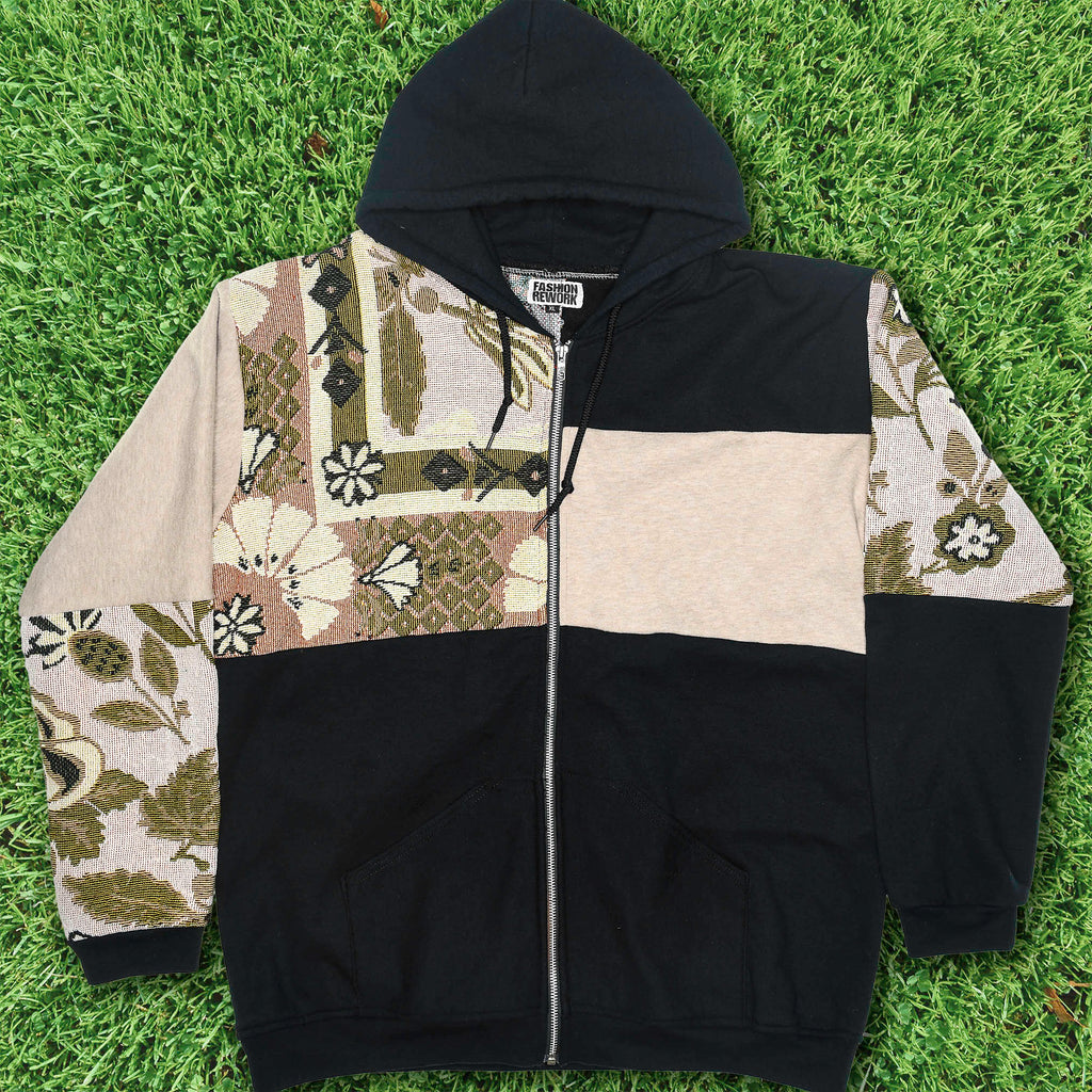 Flower Tapestry Patchwork Zip Up Hoodie