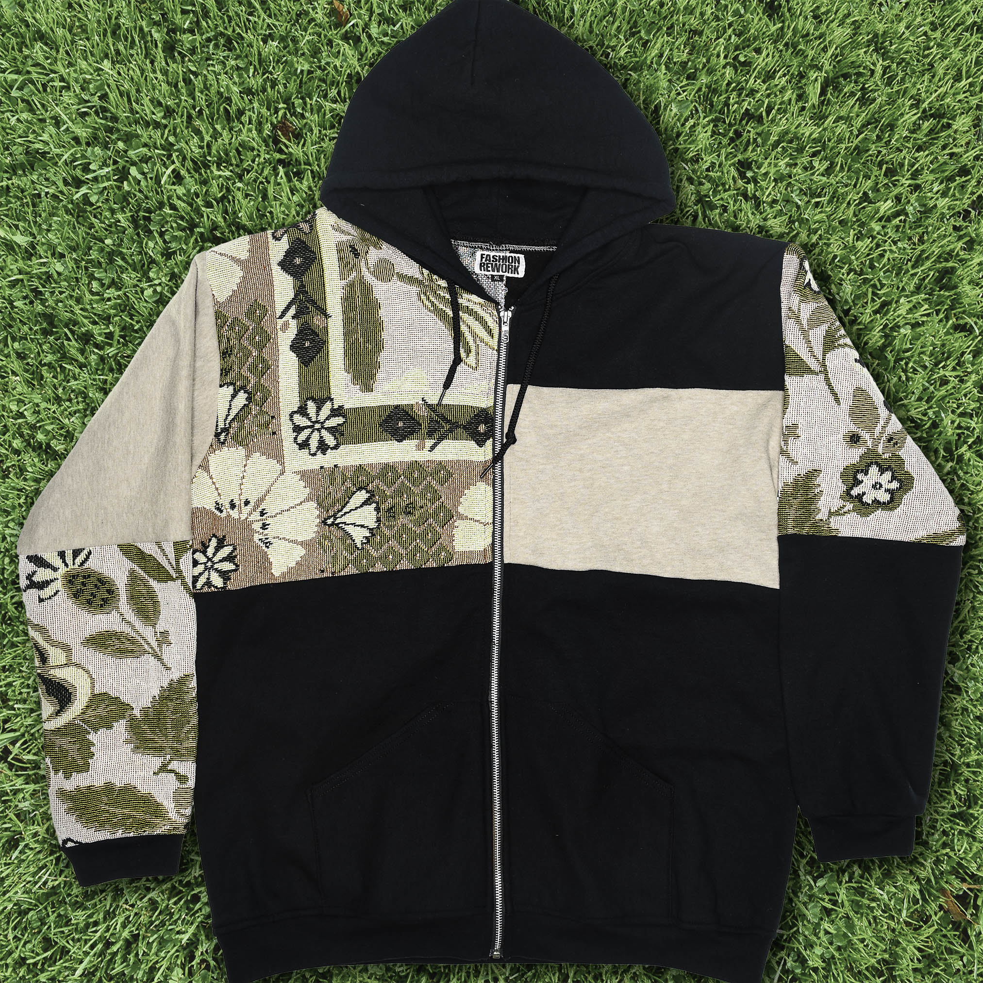 Flower Tapestry Patchwork Zip Up Hoodie