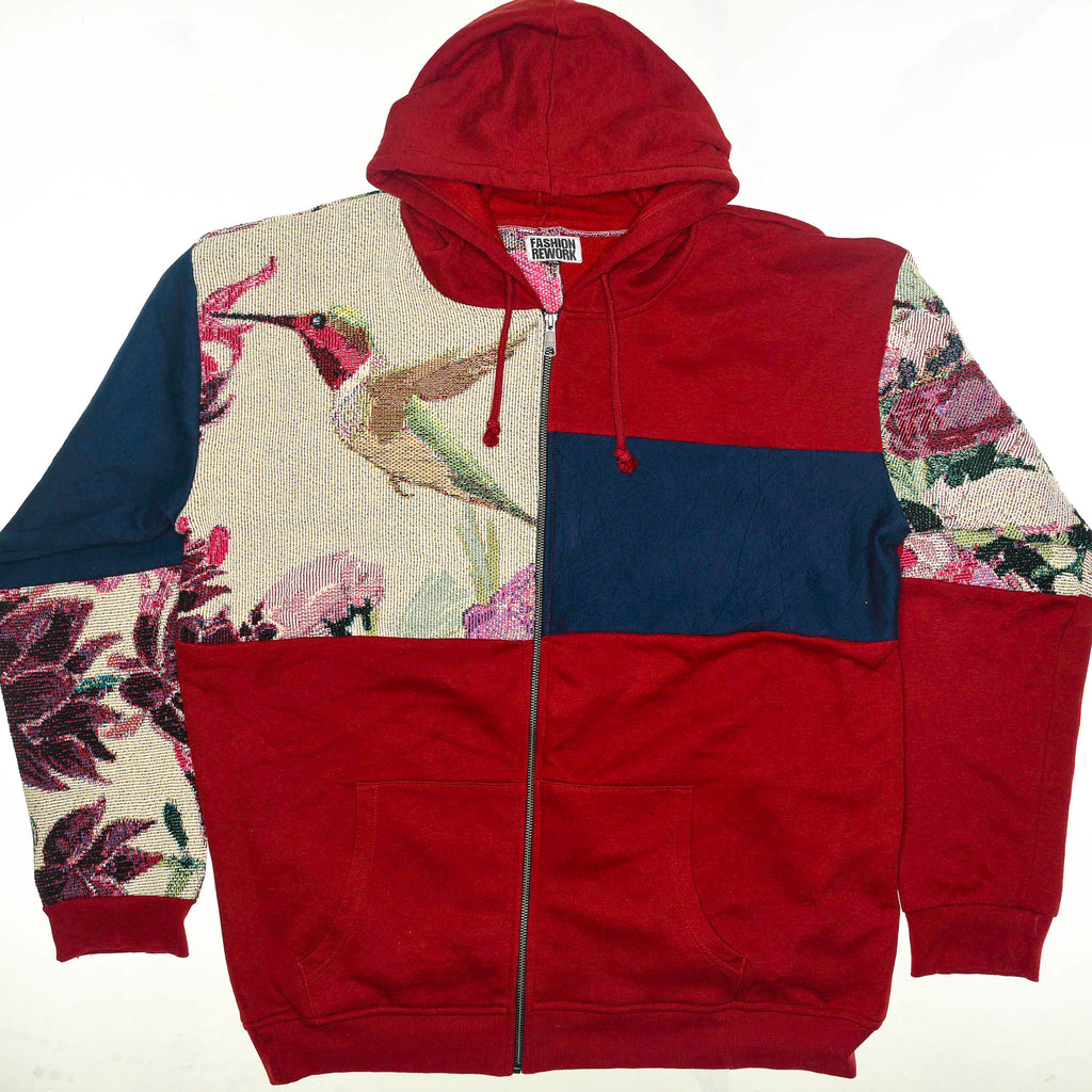 Hummingbird Patchwork Tapestry Zip Up Hoodie
