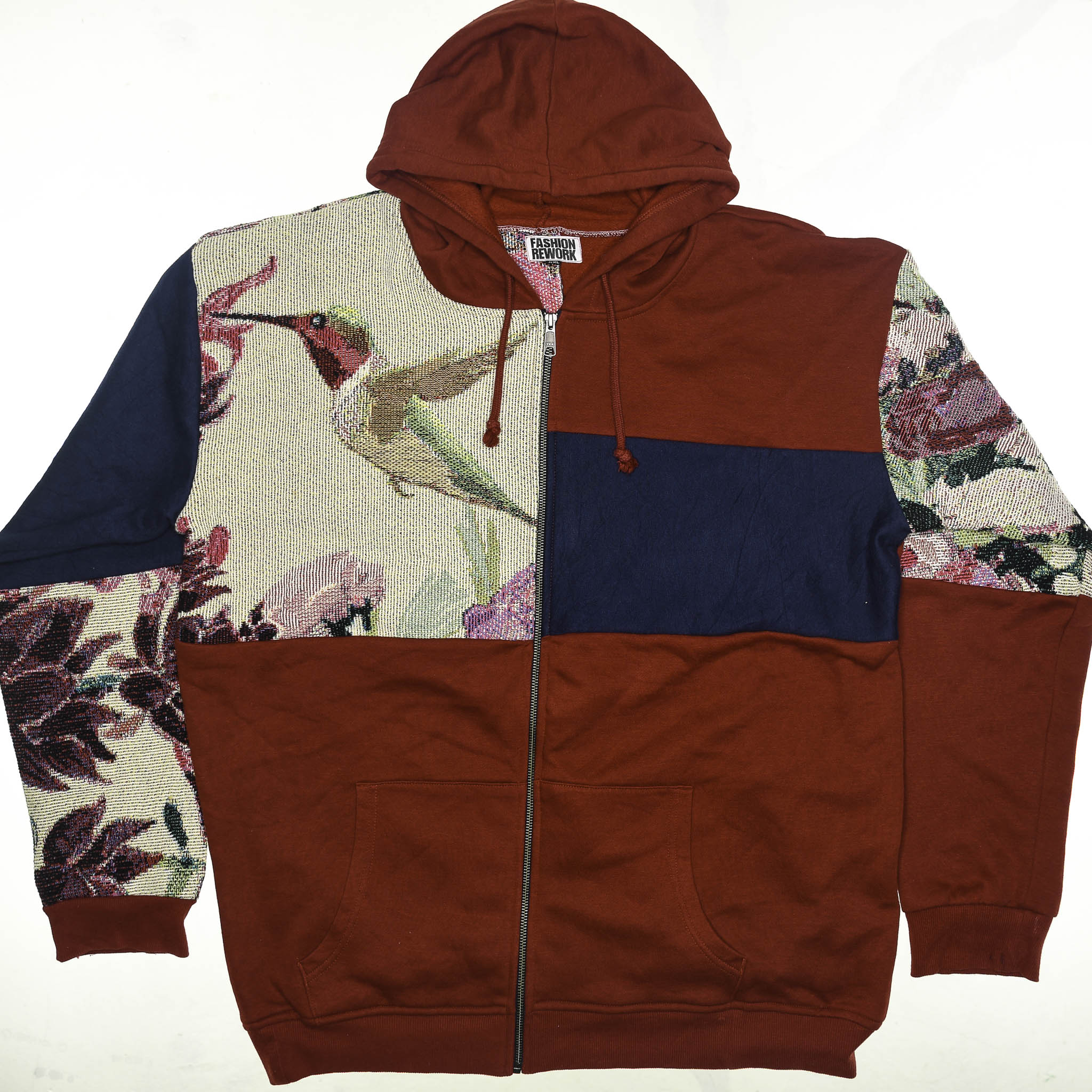 Hummingbird Patchwork Tapestry Zip Up Hoodie