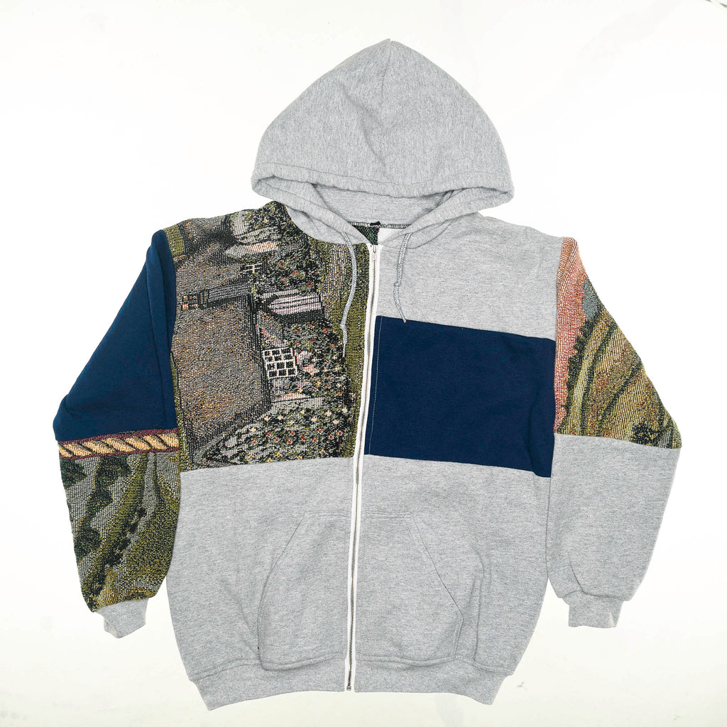 Cozy Cottage Patchwork Tapestry Zip Up Hoodie