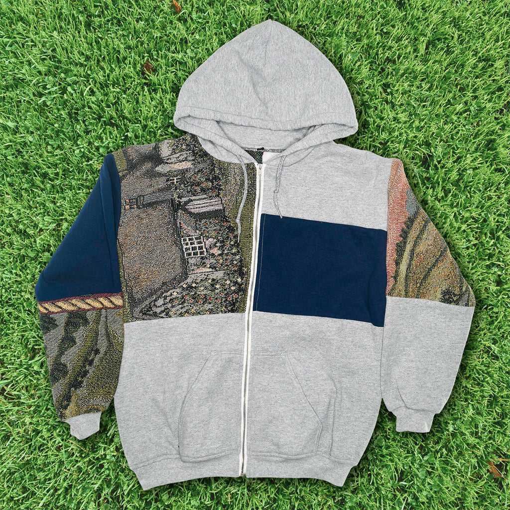 Cozy Cottage Patchwork Tapestry Zip Up Hoodie