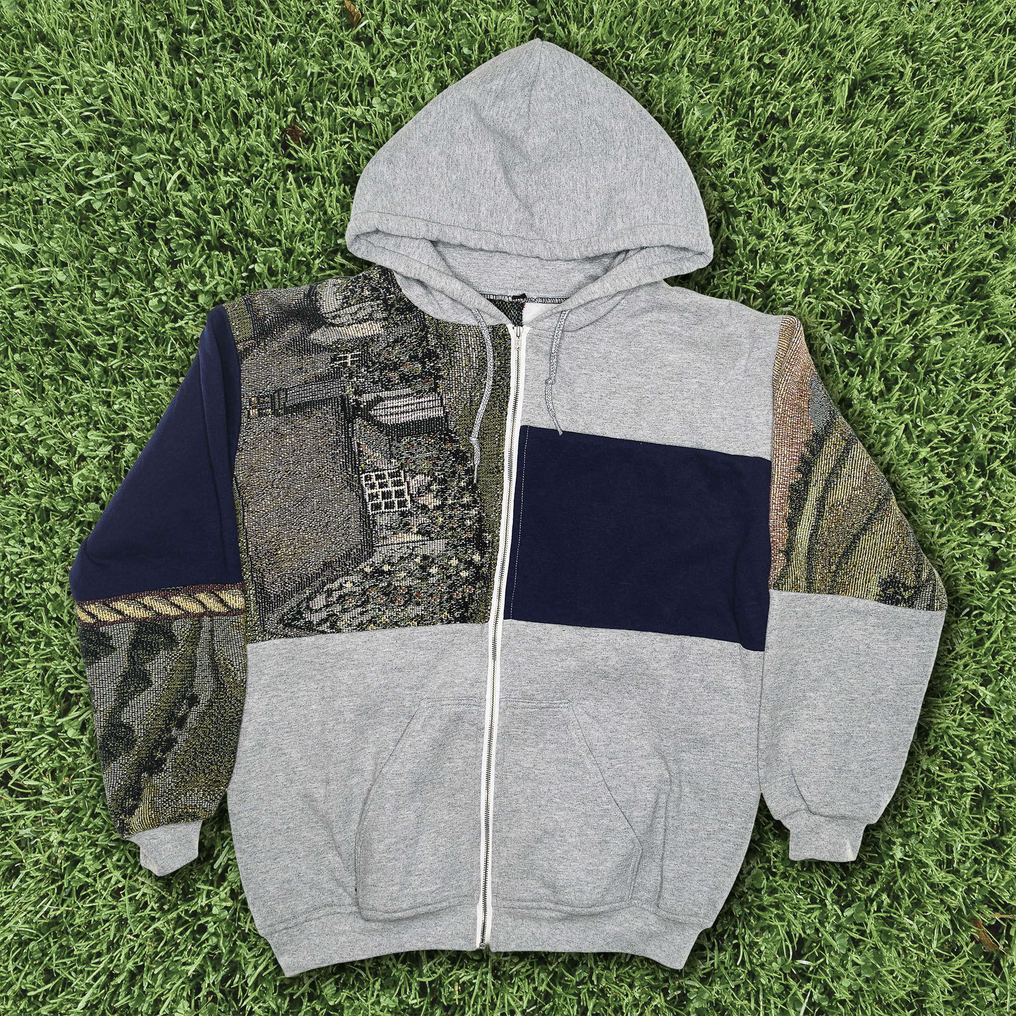 Cozy Cottage Patchwork Tapestry Zip Up Hoodie